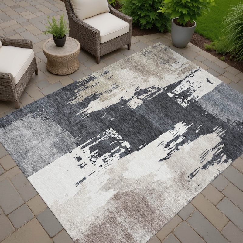 Machine Washable Indoor/ Outdoor Contemporary Fusion Chantille Rug - Charcoal - 10' x 14'