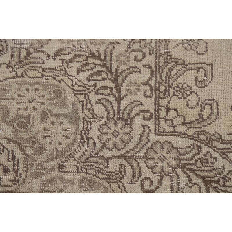 Distressed Tabriz Persian Vintage Beige Rug Hand-knotted Wool Carpet - 8'4" x 10'10"