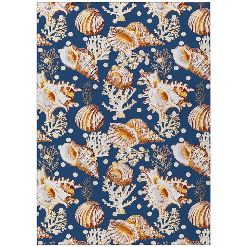 Indoor/ Outdoor Surfside Coral Shells Washable Rug New