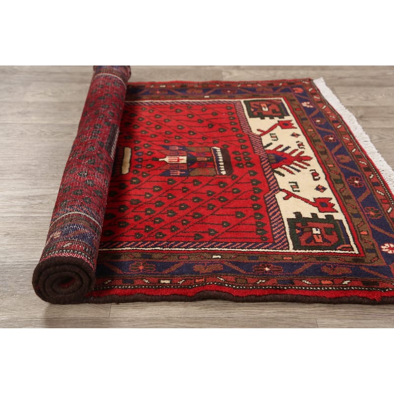 Geometric Tribal Hamedan Persian Area Rug Wool Handmade Foyer Carpet - 3'2" x 4'10"