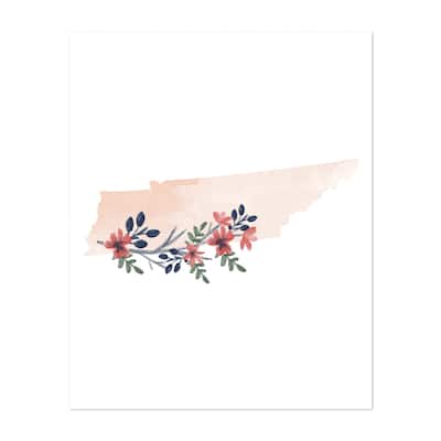 Tennessee Tennessee Floral Watercolor State Maps Art Print/Poster - Bed ...
