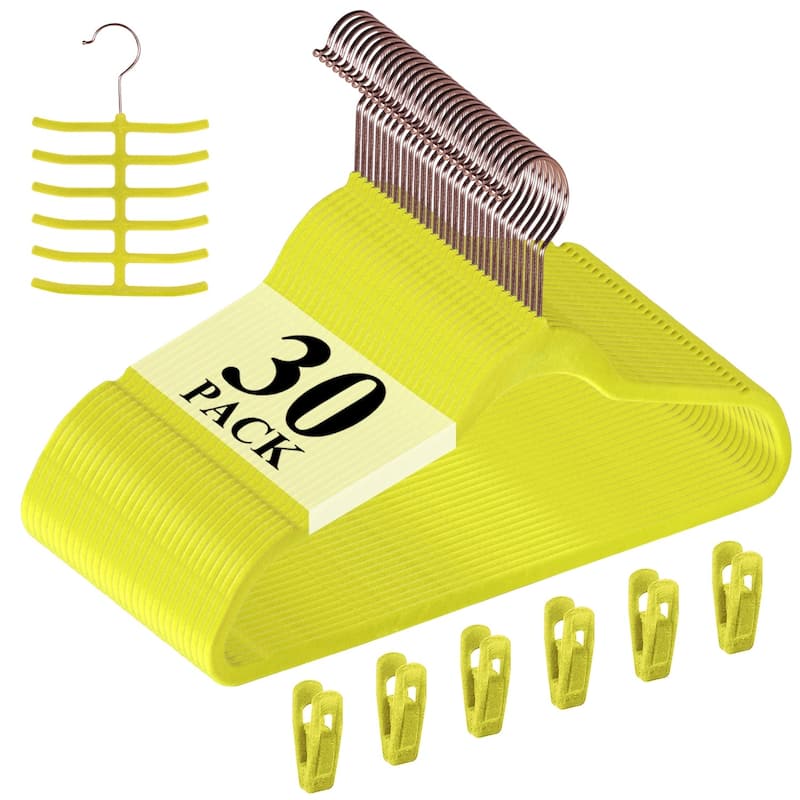 VECELO Mackaylee Velvet Hangers, Non Slip Standard Clothes Hanger Set, Heavy Duty Ivory Hangers(30/50/60/100 Pack) - 30 pack - Yellow