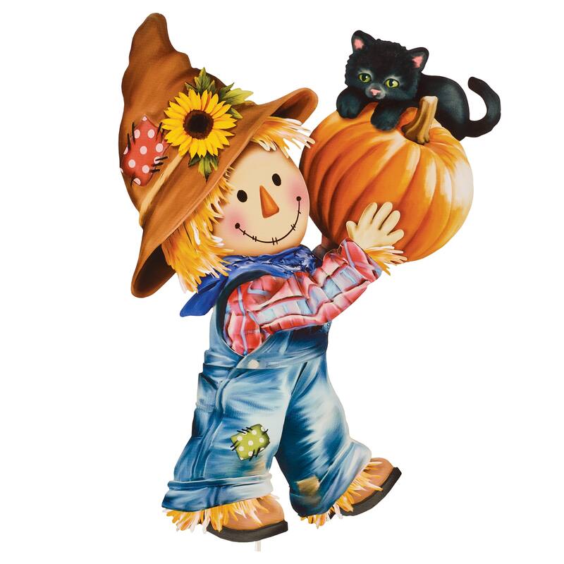 Scarecrow Pumpkin and Cat Outdoor Garden Stake - NO SIZE