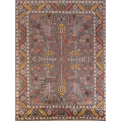 Hand Knotted Oriental 100% Wool Carpet Traditional Geometric Greys & Charcoal Heriz (serapi) Area Rug - 9' 10'' X 7' 11''