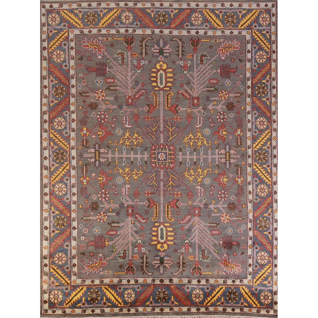 Hand Knotted Oriental 100% Wool Carpet Traditional Geometric Greys & Charcoal Heriz (serapi) Area Rug - 9' 10'' X 7' 11''