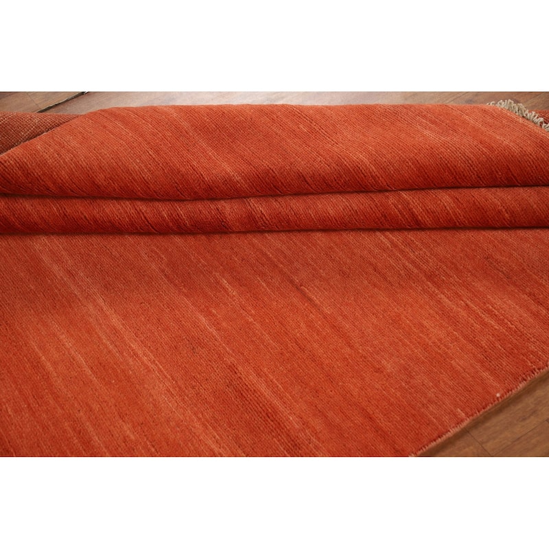 Orange Modern Gabbeh Oriental Area Rug Handmade Stripe Wool Carpet - 4'10" x 6'5"