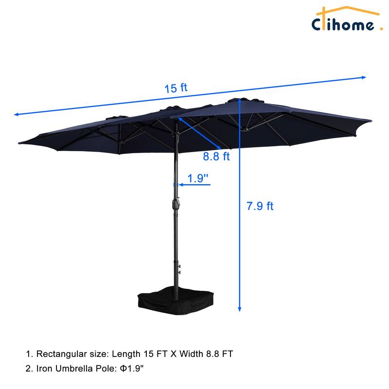 Clihome 15Ft Double-Sided Patio Market Umbrella, Outdoor Umbrella with Base