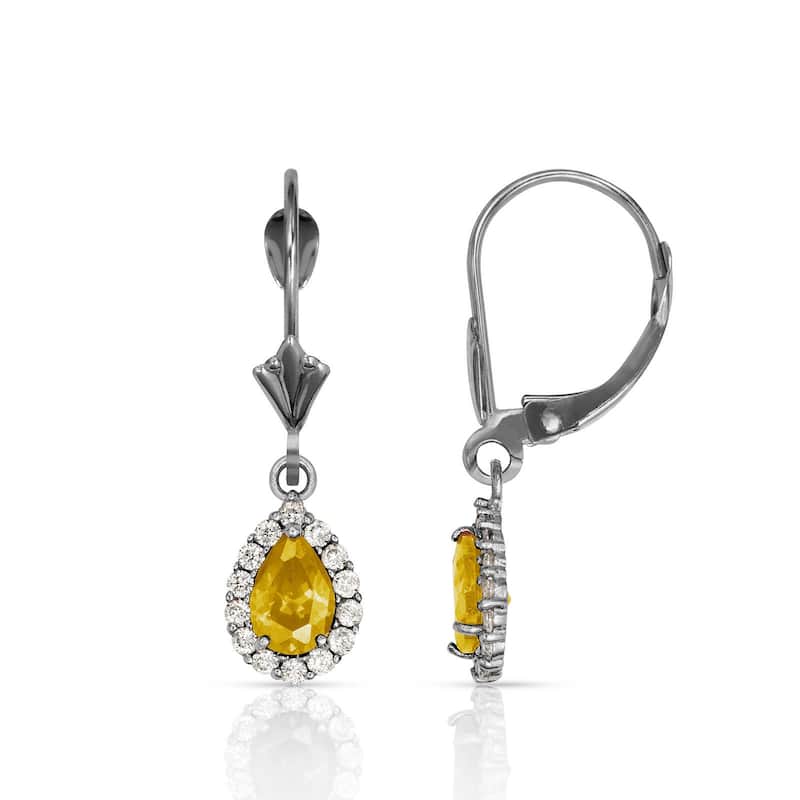 Curata Solid 14k White Gold Birthstone Pear-shaped Cubic Zirconia Halo Dangle Leverback Earrings (6mm x 25mm)