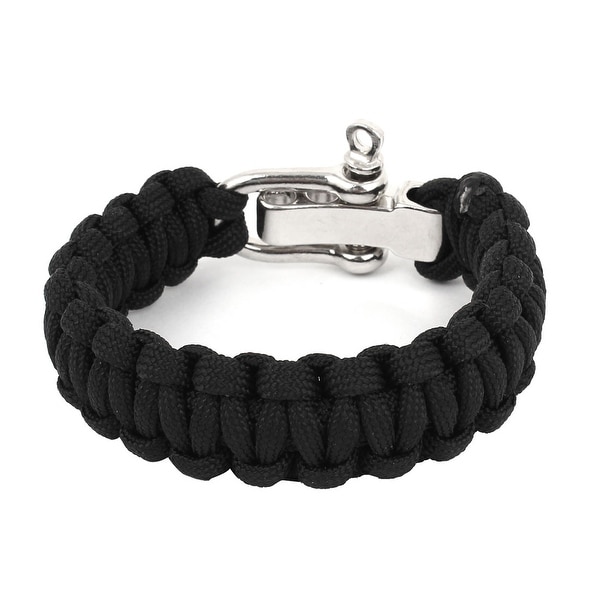 Unique Bargains Metallic Quick Release D-Ring Weave Nylon Parachute Cord Survival Bracelet Black