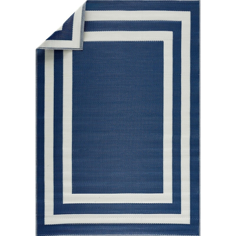 Paris Design 100% Eco-friendly Lightweight Plastic Outdoor Mat/Rug - 5'x7' - Navy&Crème