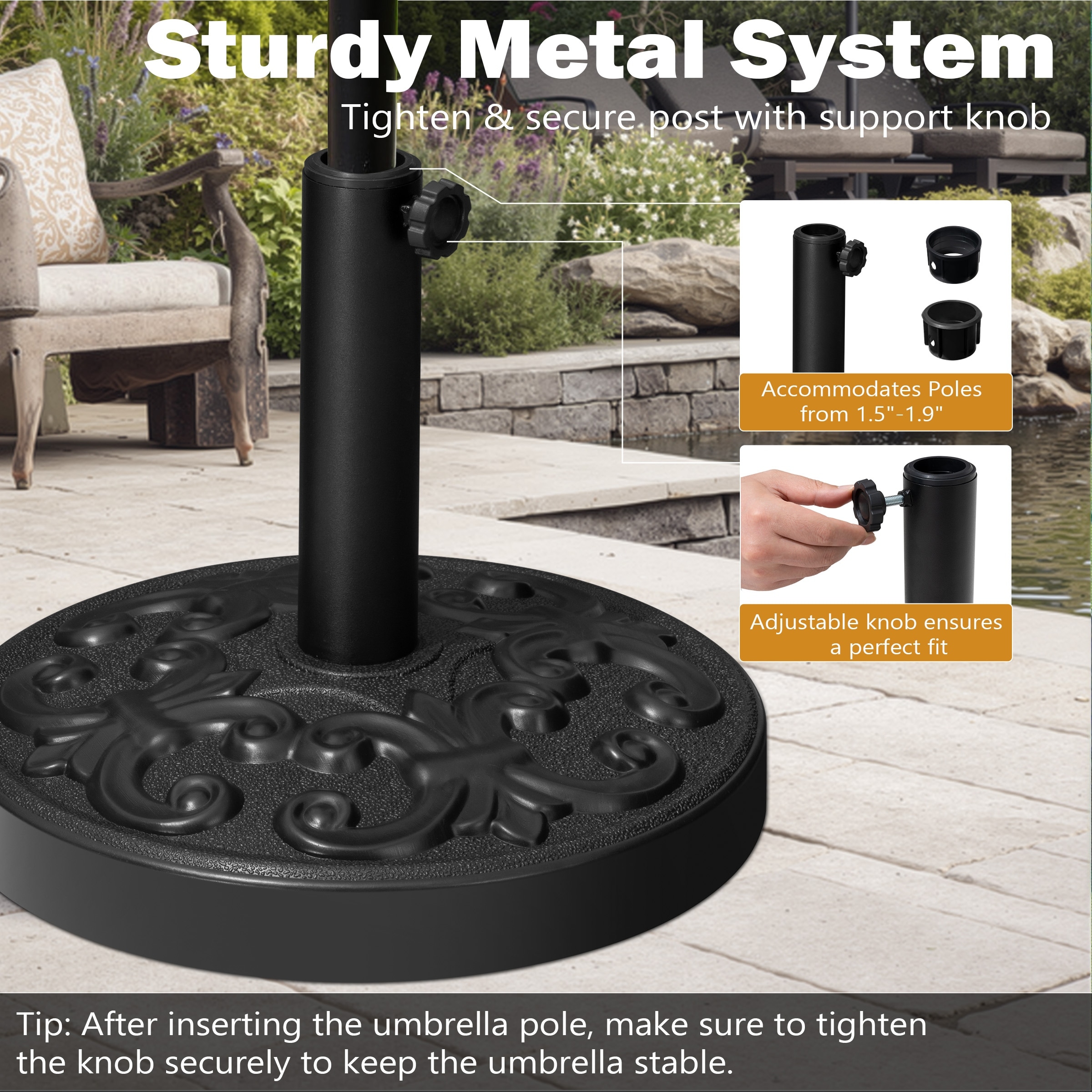 black round cast iron patio umbrella holder VredHom 30/45LBS Round Heavy Duty Patio Market Umbrella Base