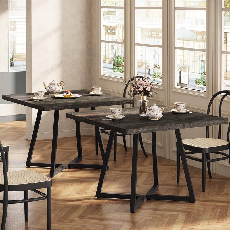 Square Dining Table Set, Industrial Dinner Table with Metal Base for Bar, Coffee Shop, Resturant - 2PCS - Vintage Black