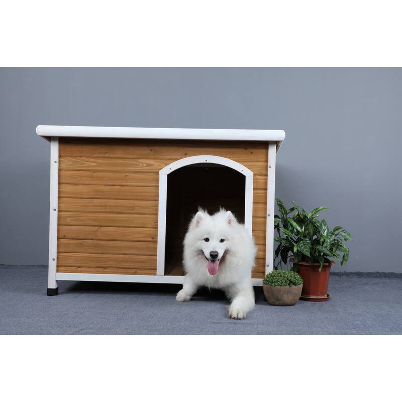 Wooden Dog Houses Weatherproof for Small Dog Medium Dog - Yellow