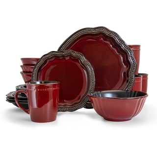 Royal Maroon Embossed Stoneware Dinnerware Set 16 Piece - Bed Bath ...