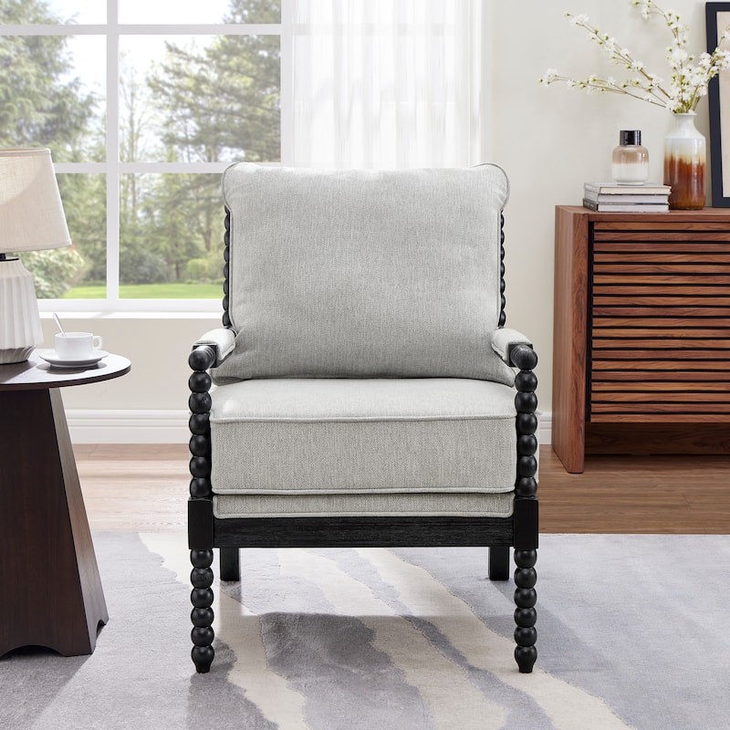Roundhill Furniture Belvoir Upholstered Spool Accent Chair with Turned Wood Frame