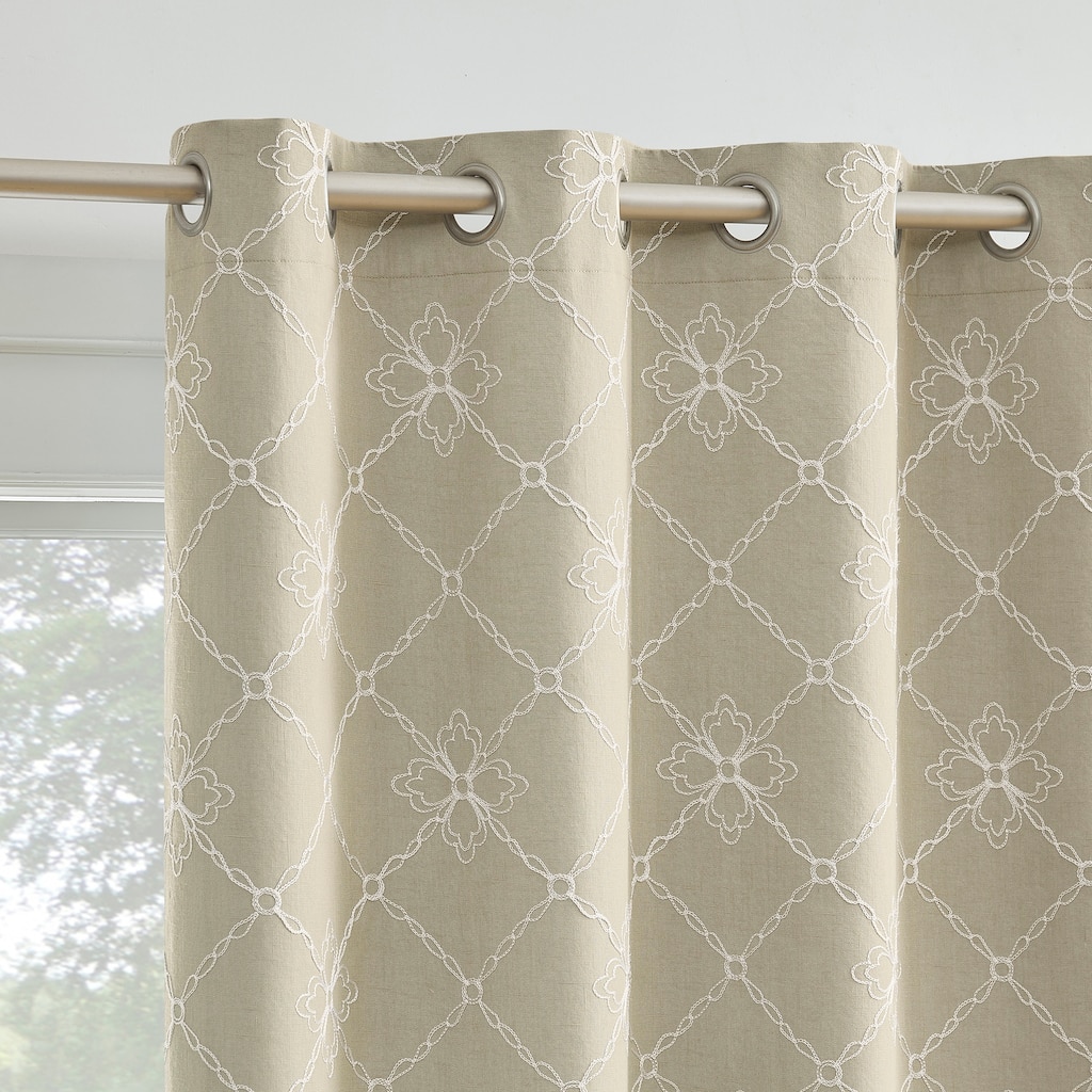 Sun Zero Adria Trellis Embroidered Total Blackout Grommet 1-Piece Curtain Panel, Single Panel