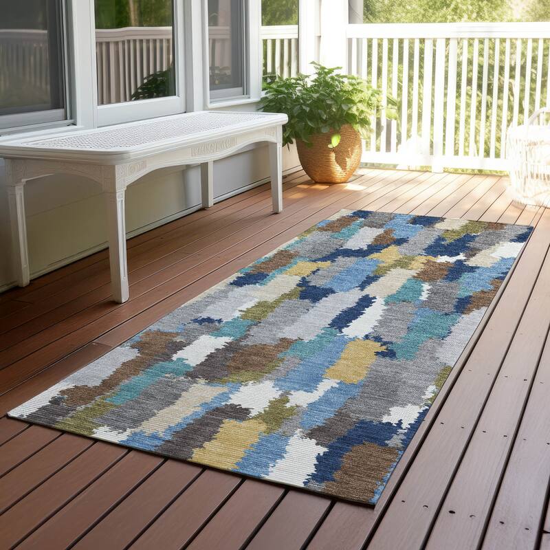 Machine Washable Indoor/ Outdoor Contemporary Stacks Chantille Rug - Navy - 2'3" x 7'6"