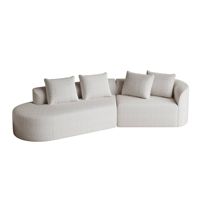 Upholstered Oversized Sectional Sofa, 112-Inch Chenille 4-Seater Extra Deep & Wide Seat Curved Cloud Couch with 4 Throw Pillows