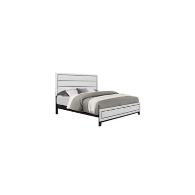 King Size Bed White Veneer Platform Bed with Black Hardware, 4 Slats, Modern Bedroom Furniture