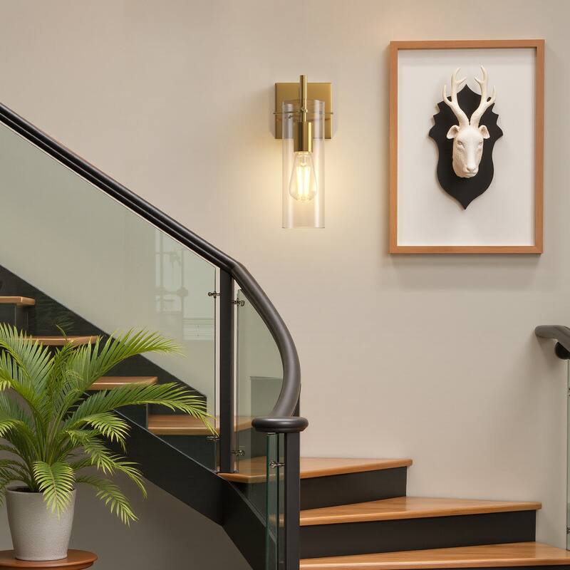 YANSUN 1-Light Wall Sconce, Clear Glass, Electroplated Copper, E26
