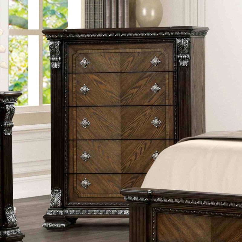 Espresso Finish Traditional Bedroom Furniture Set with USB Nightstand Tufted Headboard
