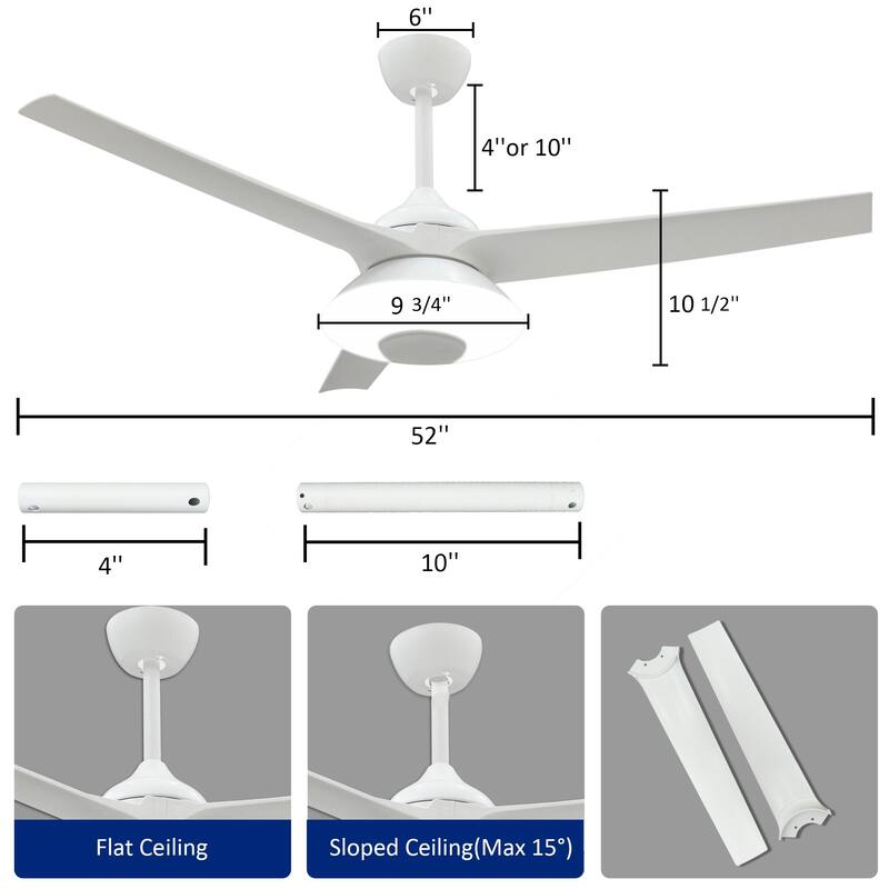 52 inch Ceiling Fan with Light and Remote, 6 Speeds Reversible Blades, Timer, Bluetooth Speaker