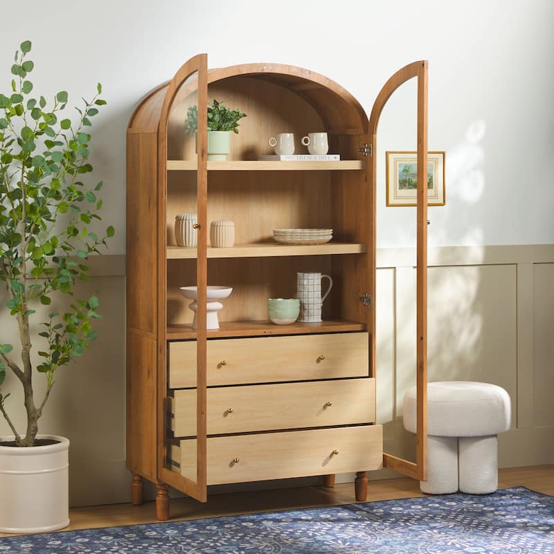 Walker Edison Modern Arched MDF Bookshelf Cabinet with Tall Glass Doors