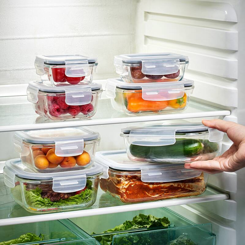 Sorbus 16-Piece Glass Food Storage Containers with Lids - Airtight, Microwave, Fridge, Dishwasher Safe Meal Prep Containers
