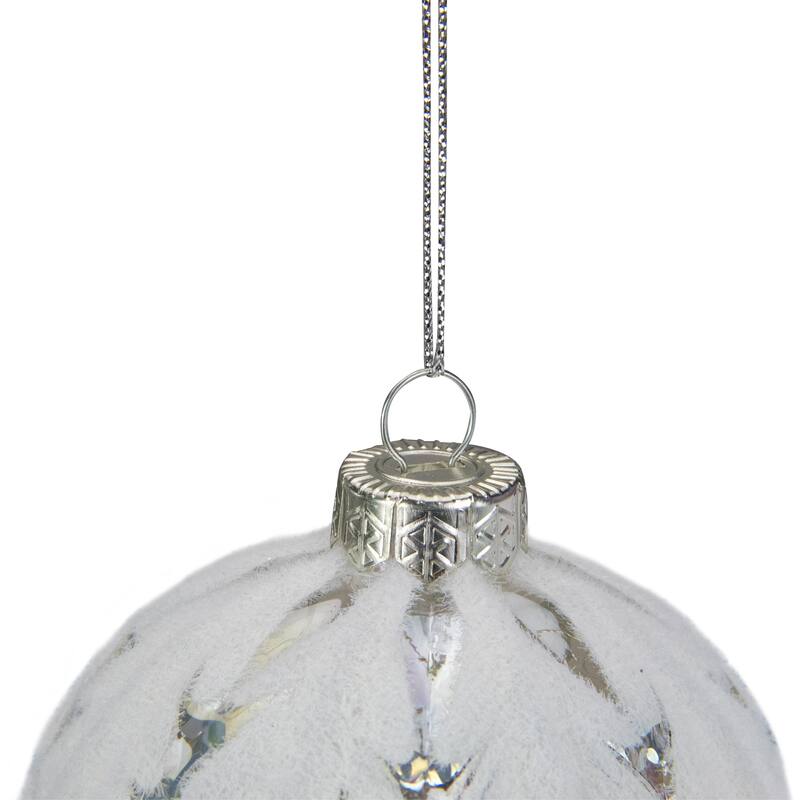 3.25" Clear Iridescent with White Frost Glass Ball Christmas Ornament