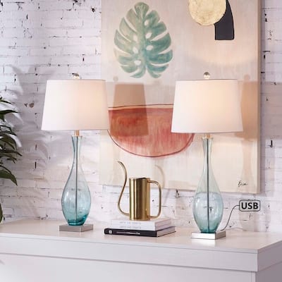 Maxax 30.5" Glass Table Lamp Set with USB (Set of 2)