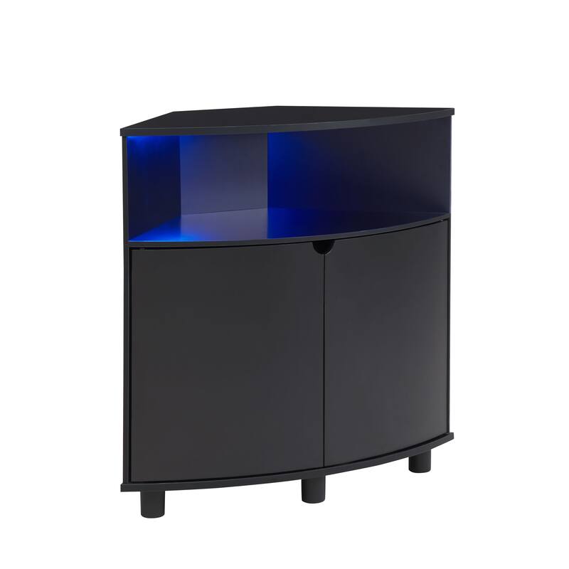 DH BASIC Modern 31-inch LED Corner Accent Cabinet with Open Shelf by Denhour