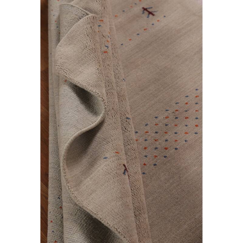 Tribal Gabbeh Oriental Area Rug Handmade Beige Wool Carpet - 5'4"x 7'6"