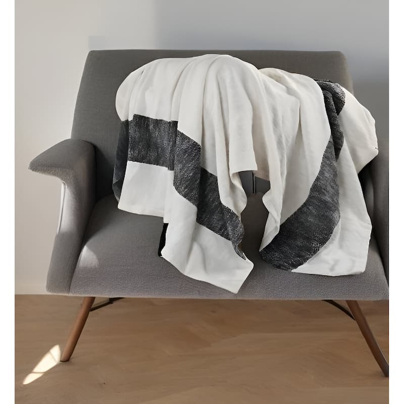 50" X 60" Blue and White Woven Cotton Striped Throw Blanket with Tassels - Throw