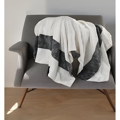 50" X 60" Blue and White Woven Cotton Striped Throw Blanket with Tassels