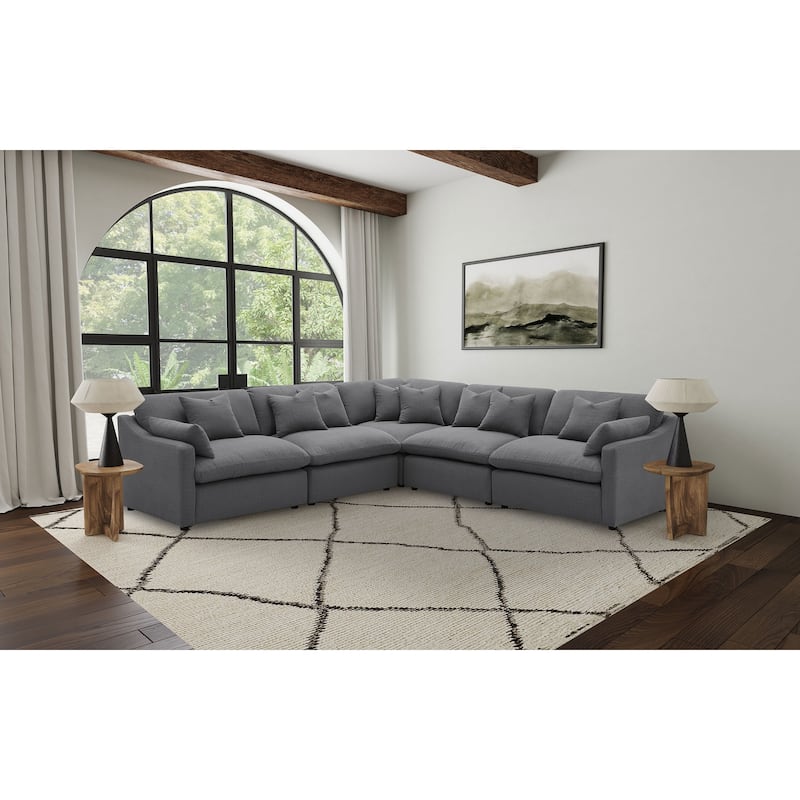 Hobson 5-Piece Upholstered Modular Sectional Sofa - Charcoal