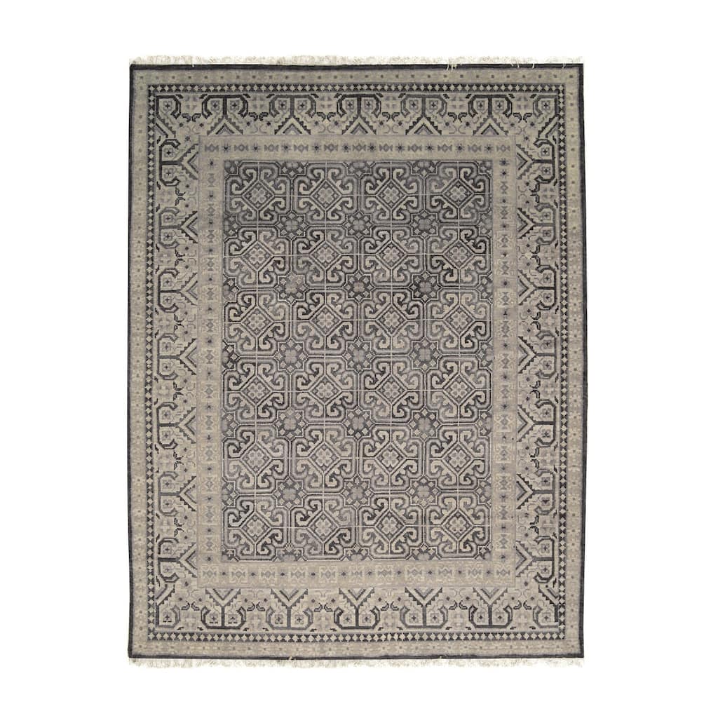 Purple Hand Knotted Wool Traditional Rug 10' x 14' - Low Pile Dense Soft High Traffic Durable Weave - N/A