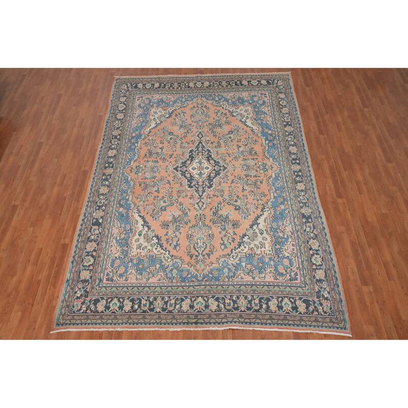 Hand Knotted Oriental 100% Wool Carpet Traditional Floral Peach Hamedan Area Rug - 12' 4'' X 8' 4''