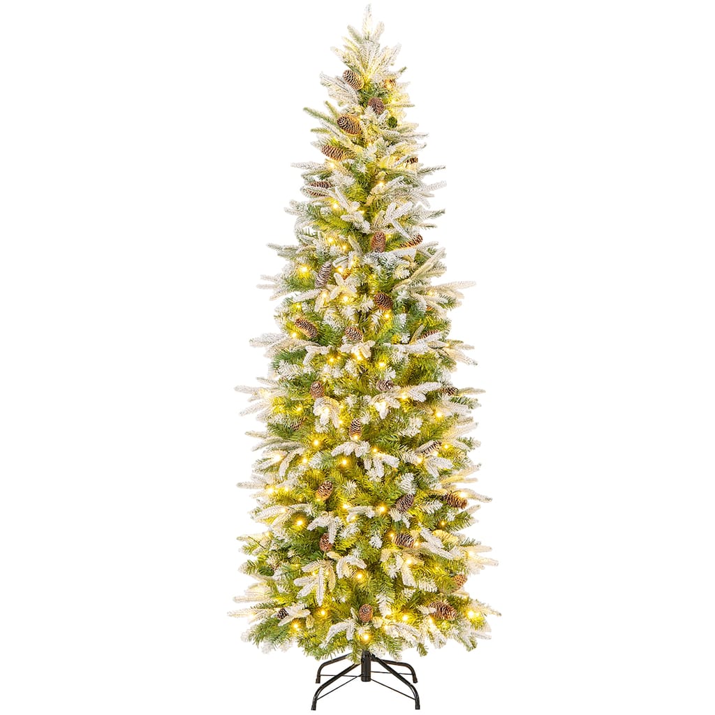 Gymax 6/7.5/9 FT Pre-Lit Artificial Christmas Tree Snow Flocked Hinged
