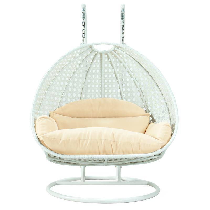Egg-Shaped Swing Chair with Stand 2-Person Outdoor Patio Swing - Iron Frame & All-Weather Washable Cushions