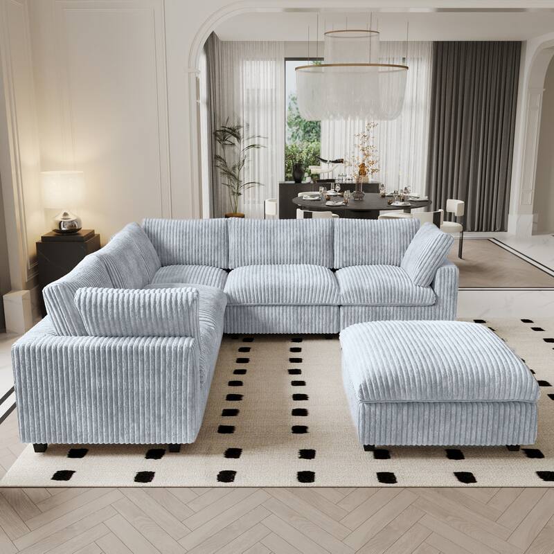 118" L Shaped Sectional Couch, Modular 5 Seat Comfy Modular Sofa with Ottoman