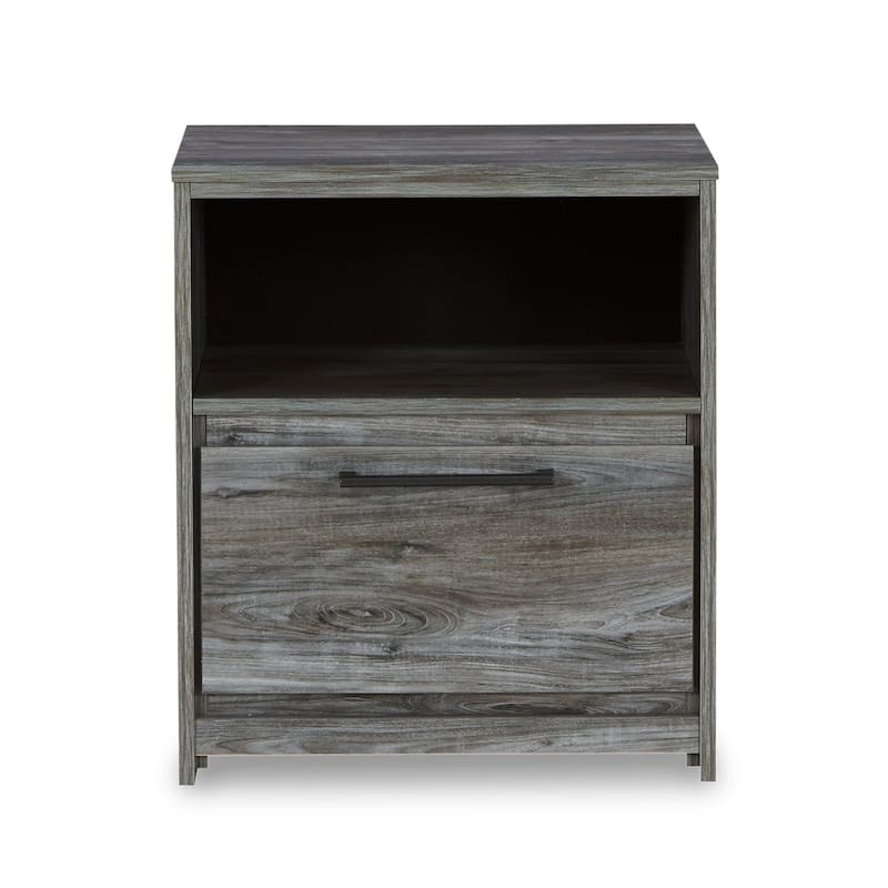 Bays Nightstand, 1 Drawer USB Port, Modern Rustic Laminate Smoky Gray