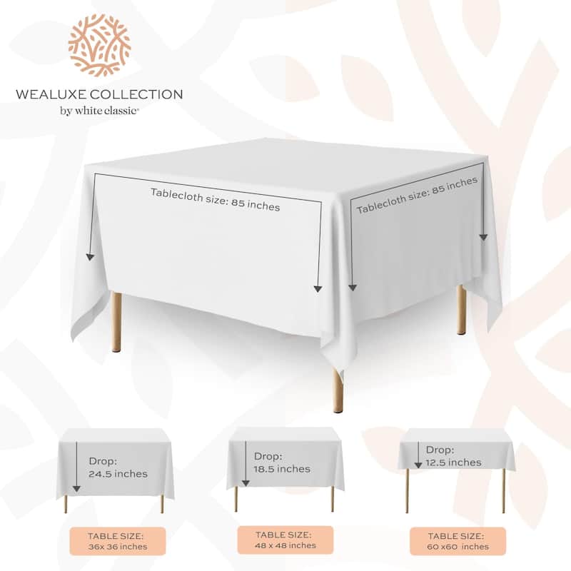 White Square Tablecloth Covers 2 Pack 200 GSM Wrinkle-Resistant Fabric
