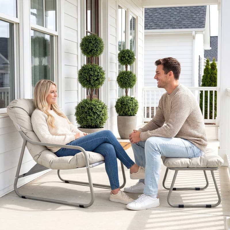 Outdoor Lounge Chair and Ottoman with Weather Resistant Cushion for Patio