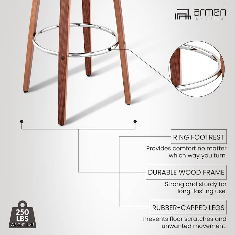 Daxton Mid-Century Swivel Bar Stool, Upholstered Counter Chair with Bentwood Legs