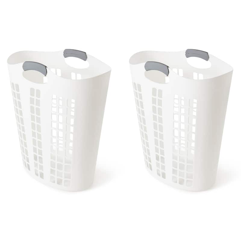 Gracious Living Easy Carry Flex 87 L Plastic Laundry Hamper, White (2 Pack) - 26 x 21.31 x 15.81 inches - White
