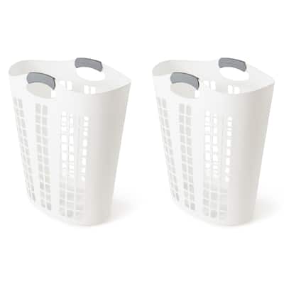 Gracious Living Easy Carry Flex 87 L Plastic Laundry Hamper, White (2 Pack) - 26 x 21.31 x 15.81 inches