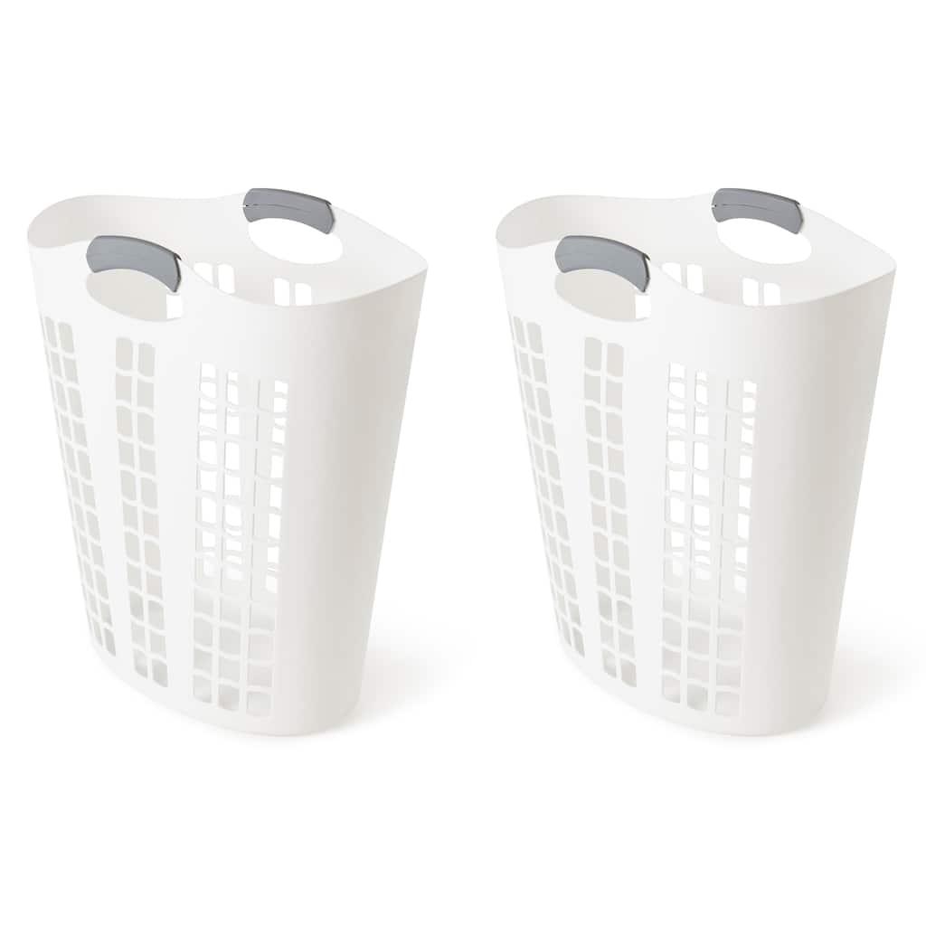 Gracious Living Easy Carry Flex 87 L Plastic Laundry Hamper, White (2 Pack) - 26 x 21.31 x 15.81 inches