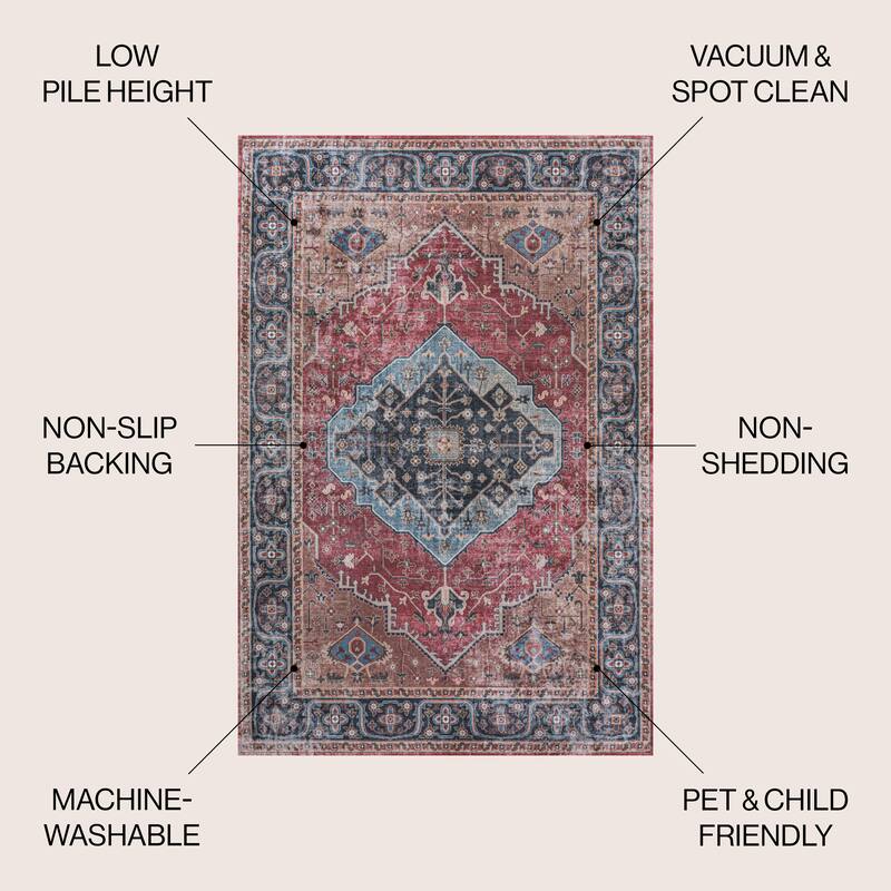 JONATHAN Y Kemer Ogee Medallion Machine Washable Area Rug