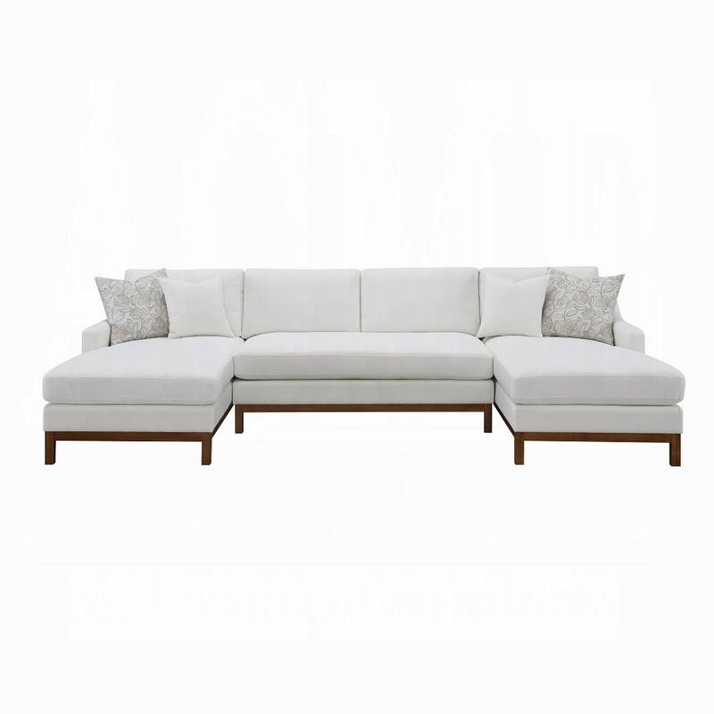 Liant U Shape Sectional Sofa, 4 Toss Pillows, Ivory Chenille, 127 Inch