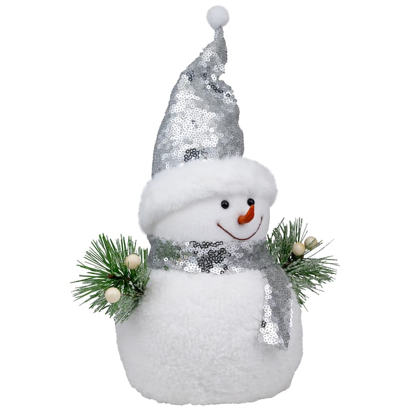 Frosted Sequined Christmas Snowman Figure - 12" - White and Silver